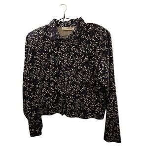 The Eagles Eye Womens Button Up Shirt Navy Floral Long Sleeve 100 Cotton Size L